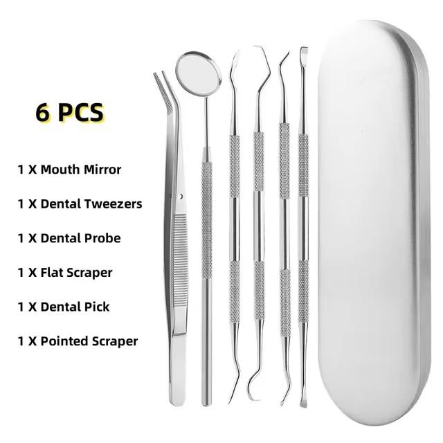 Outils de nettoyage dentaires en acier inoxydable Miroir dentaire Double sonde Faucille Houe Nettoyeur de dents Outil dentaire Kit d'outils de soins dentaires