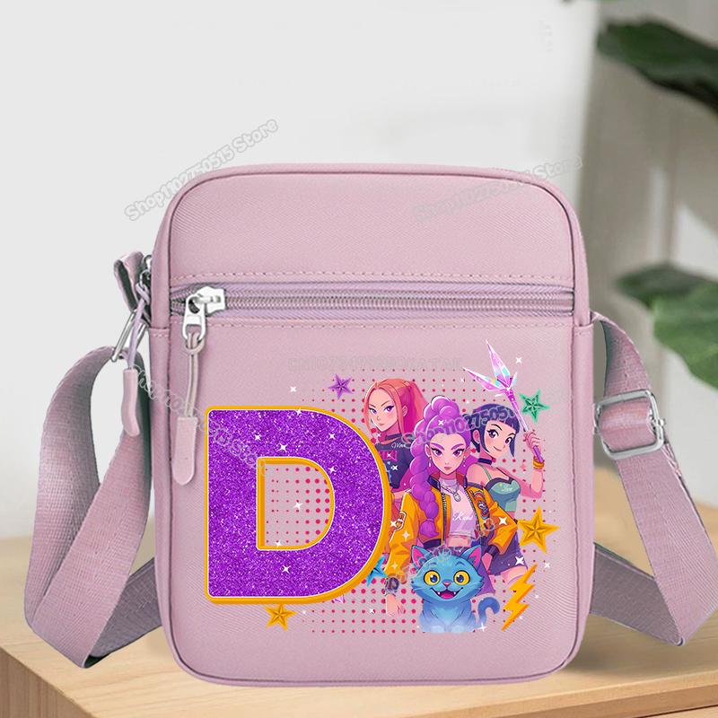 KPop Demon Hunters Letter A-Z Crossbody Bag Women Oxford Cloth Chest Packs Rumi Mira Zoey Girl Phone Shoulder Cartoon Kid Friendly Entertaining Fun