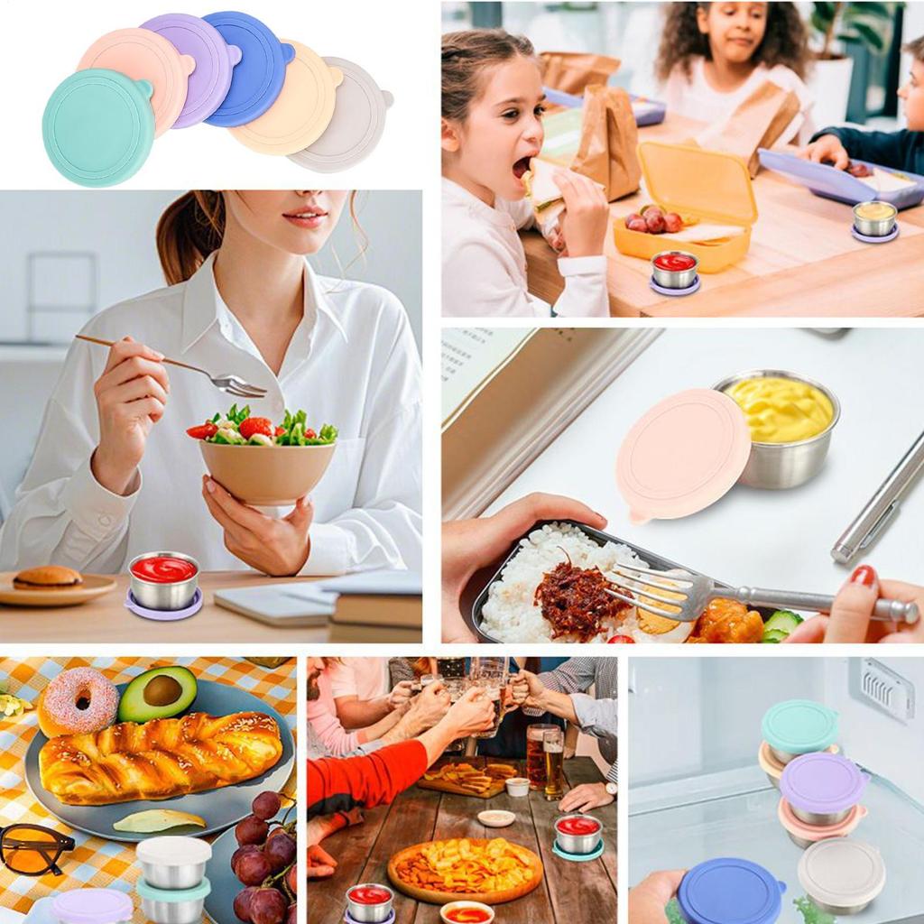 6pcs Stainless Steel Salad Container 1.35oz Sauce Container Condiment Holder Outdoor Sauce Dispenser Condiment Lids Leakproof