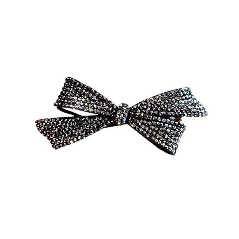 Light Luxury Full Rhinestone Bow Hair Clip Spring Clip Women's Back of Head Haft-tied One-word Clip Fashion Hair Accessories