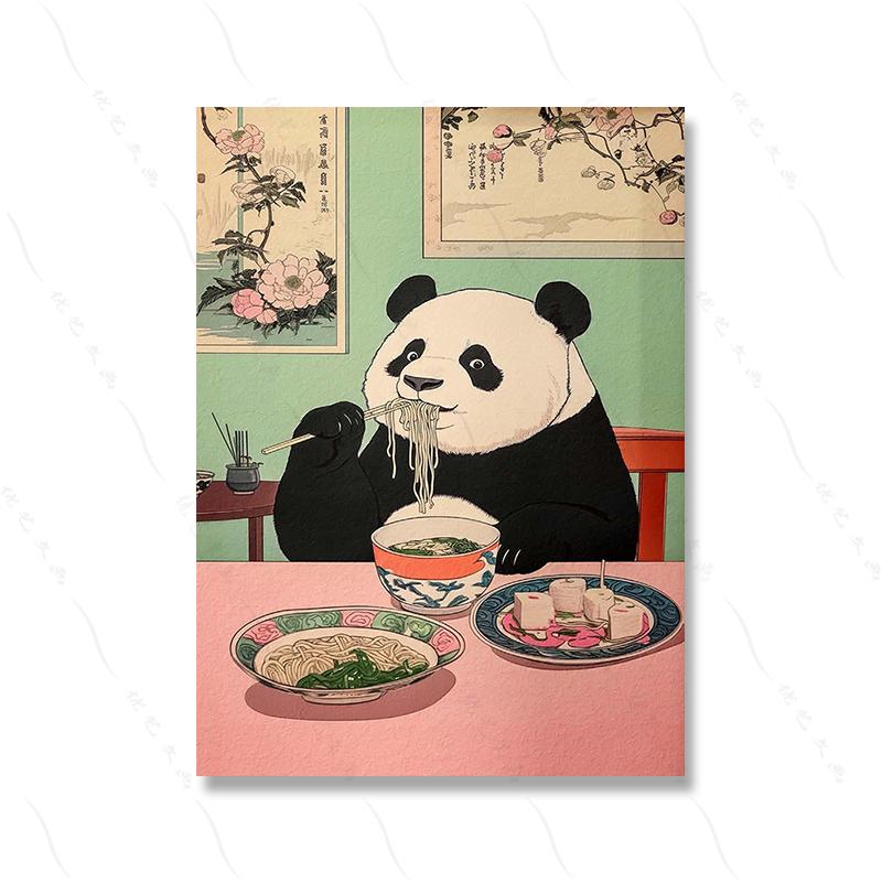 Japanese Black Cat Eating Sushi Frog Ramen Art Print Wall Decor Kitchen Dining Poster Aesthetic Unique Cat Lover Gift Poster