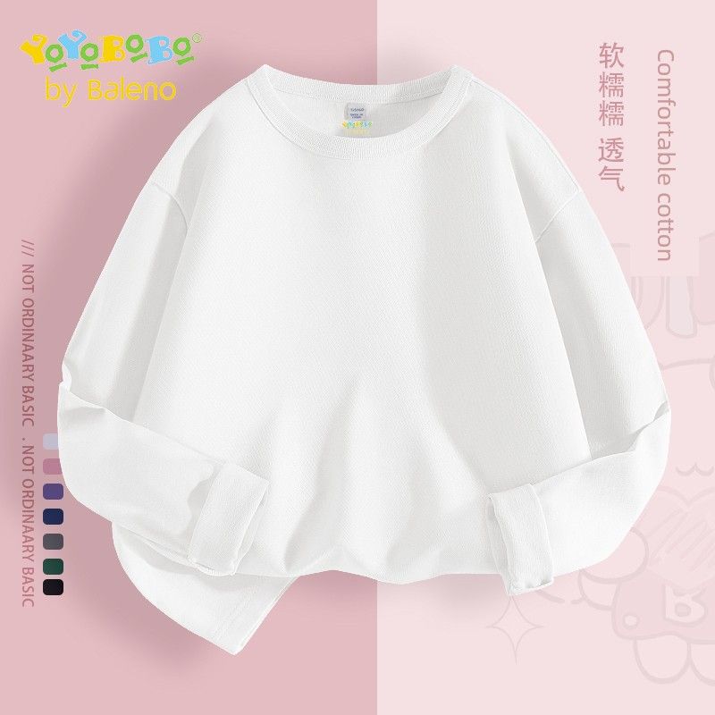Baleno Kids Ybb Series Girls  Tops Base Layer Spring and Autumn Style Children s Long Sleeve Very Nice Girls  T-Shirt White # Solid Color 120