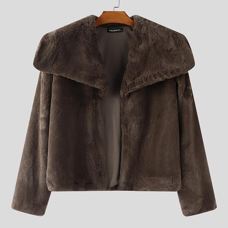 INCERUN Winter Autumn Men Long Sleeve Furry Casual Loose Jackets Cropped Coats