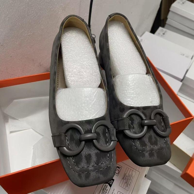 Retro leopard print single shoes new square head shallow mouth mother women's shoes genuine leather shoes versatile senior single shoes