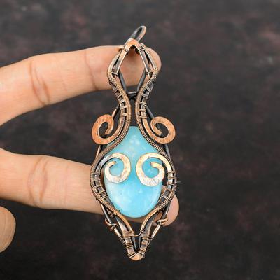 Hemimorphite Pendant Copper Wire Wrapped Pendant Top Quality Gemstone Pendant Handmade Pendant Copper Jewelry Pendant For Women Gift For Him