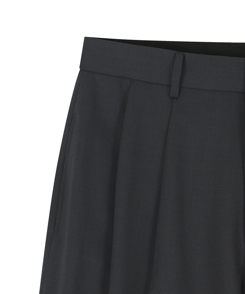 NOIRER Two-Tuck Button Wide Slacks (Gray)