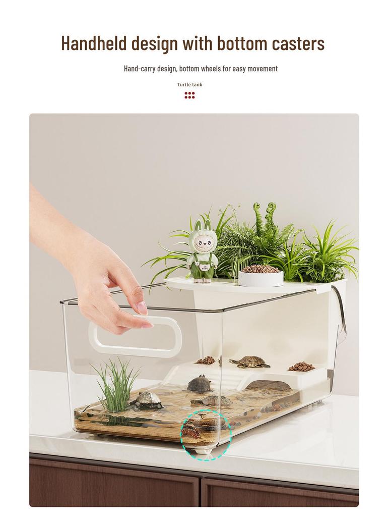Turtle & Small Reptile Breeding Tank with Sunning Platform - Ecological Desktop Landscaping for Living Room