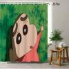 Crayon Shin-Chan & Friends & Shiro & Strange Creature On Green Grass Scene 2D Print Waterproof Shower Curtain, Bright Green Bath