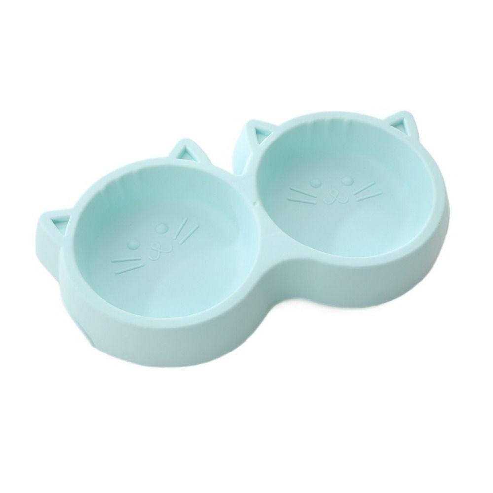 

Двойная миска для домашних кошек из экологически чистого полипропилена в форме мордочки мультяшного кота, миска для кормления водой, нескользящая кормушка для щенков и кошек синий