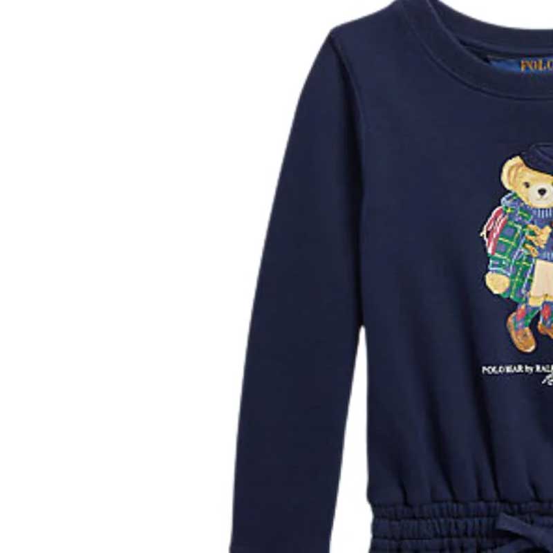 Polo Ralph Lauren Logo Bear Print Long Sleeve Dress Kids Dresses Blue 313916767-002