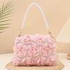 Elegant Women 3D Rose Floral Shoulder Bag Romantic Flower Pattern Pearl Handle Detachable Chain for Prom Graduation