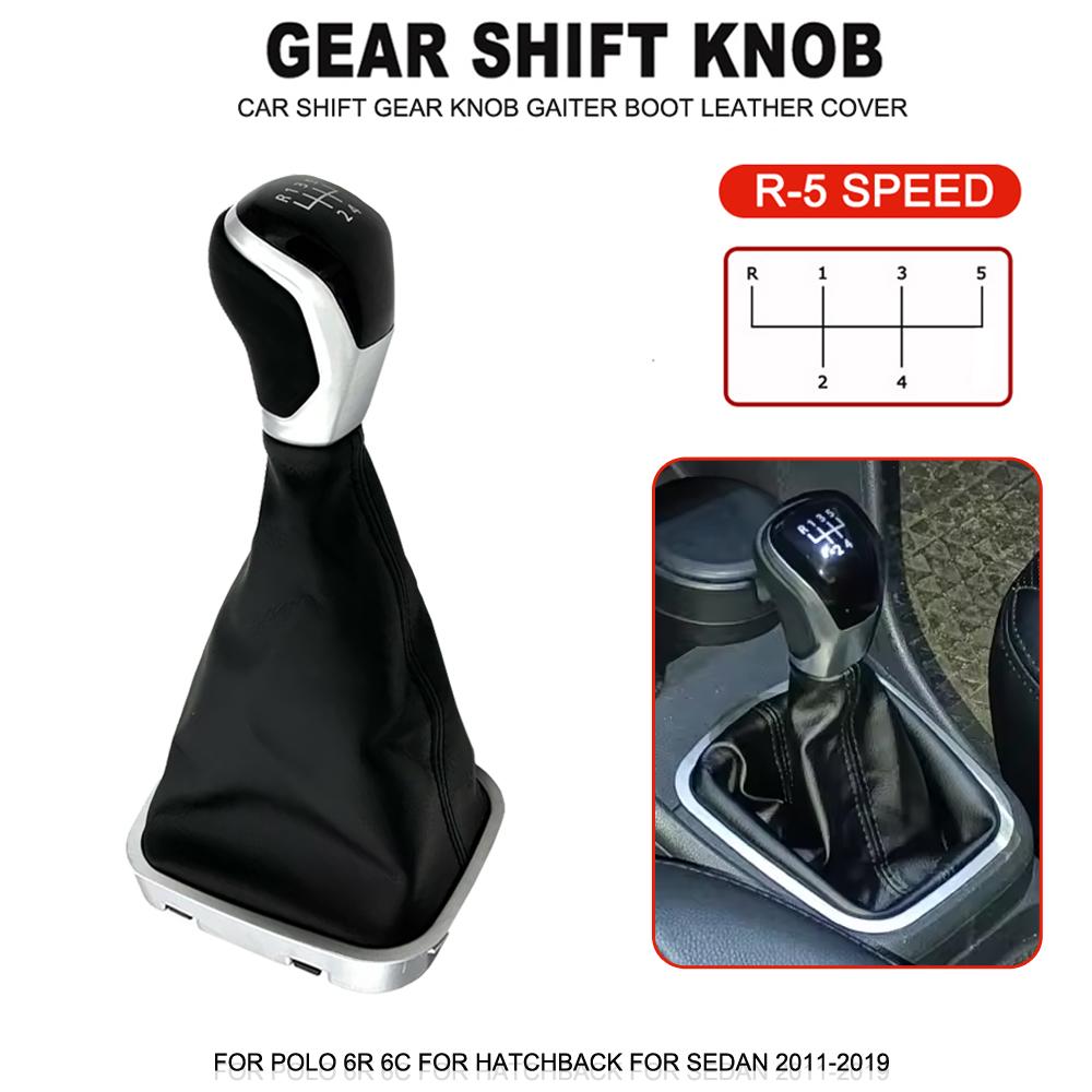 5 Speed Car Gear Shift Knob PU Leather Boot Change Lever Handball Pen Manual Shfiter Gearbox For VW Polo 6R Polo Sedan 2010-2017