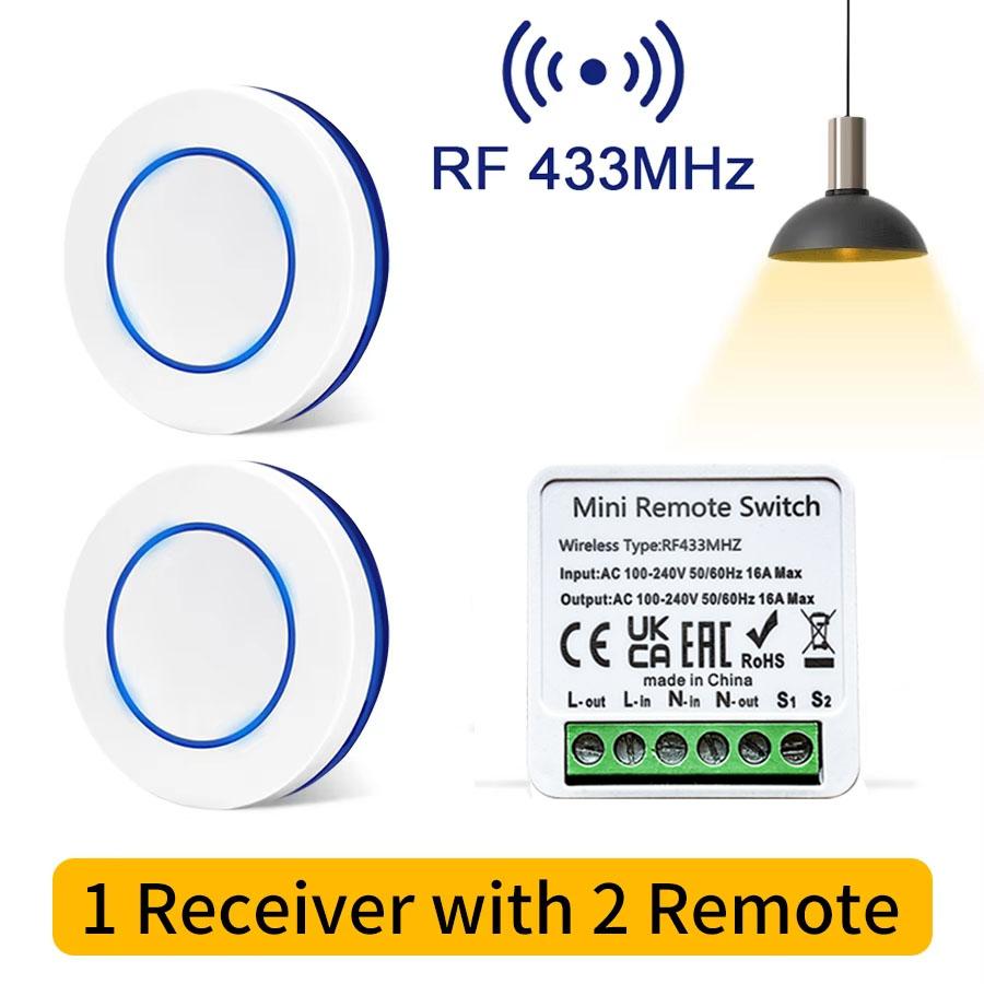 RF 433MHz Smart Switch 16A Lamp Relay Receiver 2-Way Remote Control 1/2/3 Gang Wall Switch Round Panel Mini Transmitter DIY Home