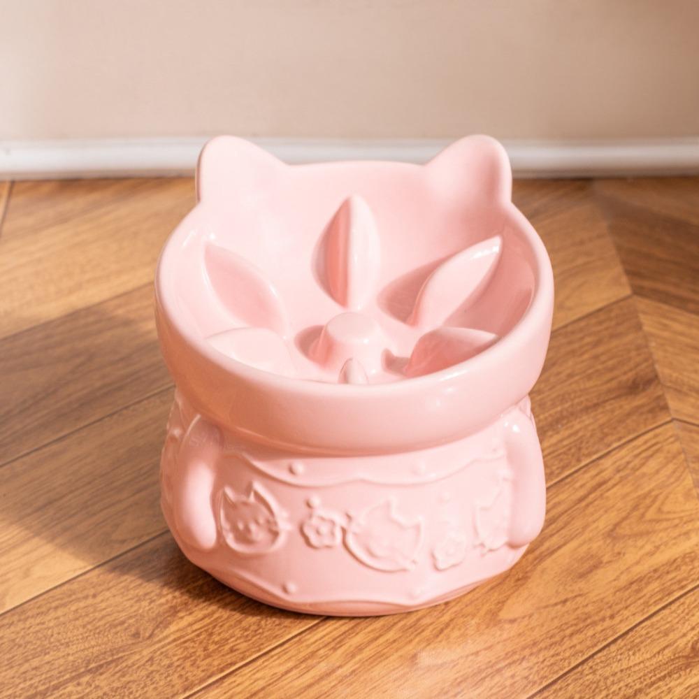 Slanted Mouth Pet Feeder Bowl Ceramic Cat High Foot Bowl Cat Slow Food Bowl  for Feeding