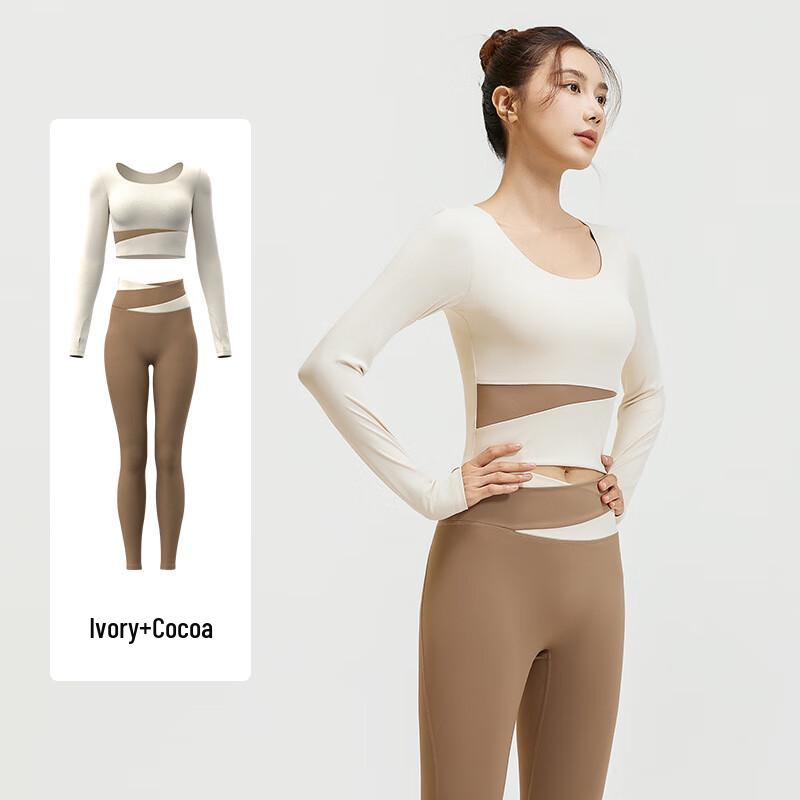 WEZHO Nude-Feel Color-block Long Sleeve Yoga Set