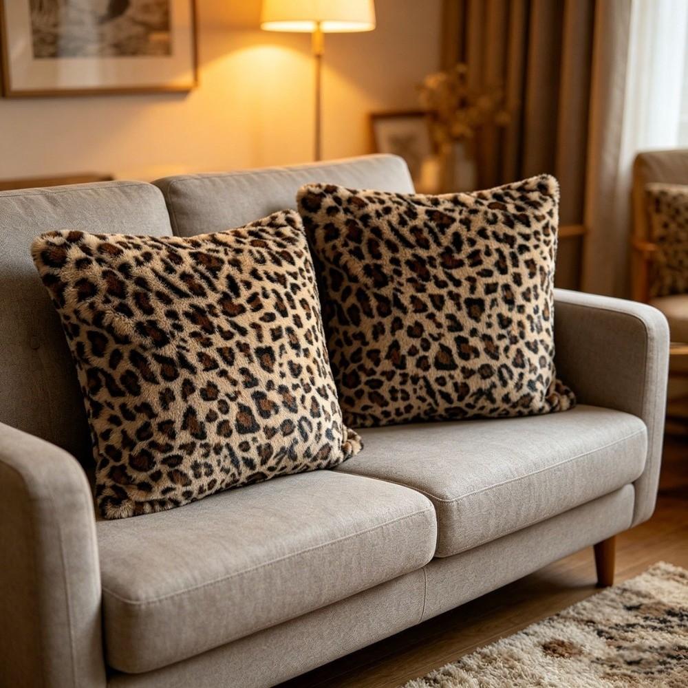 Leopard Print Cushion Cover 45x45 Size Faux Fur Pillowcase Classic Throw Pillow Cover Bed Decor