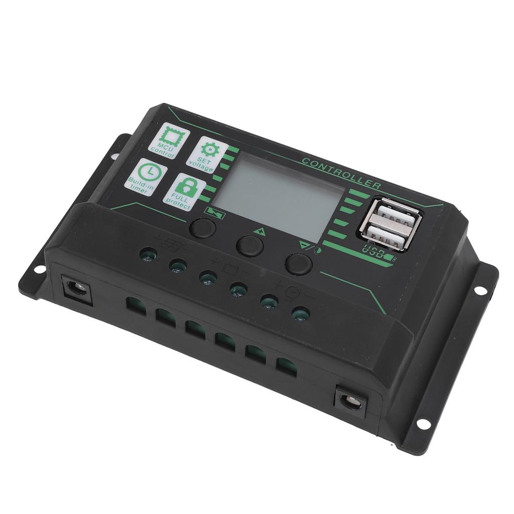 Solar Charge Controller 12V 24V 10A LCD Display Dual USB Port Multiple Guard Solar Panel Regulator for RV Car Boat