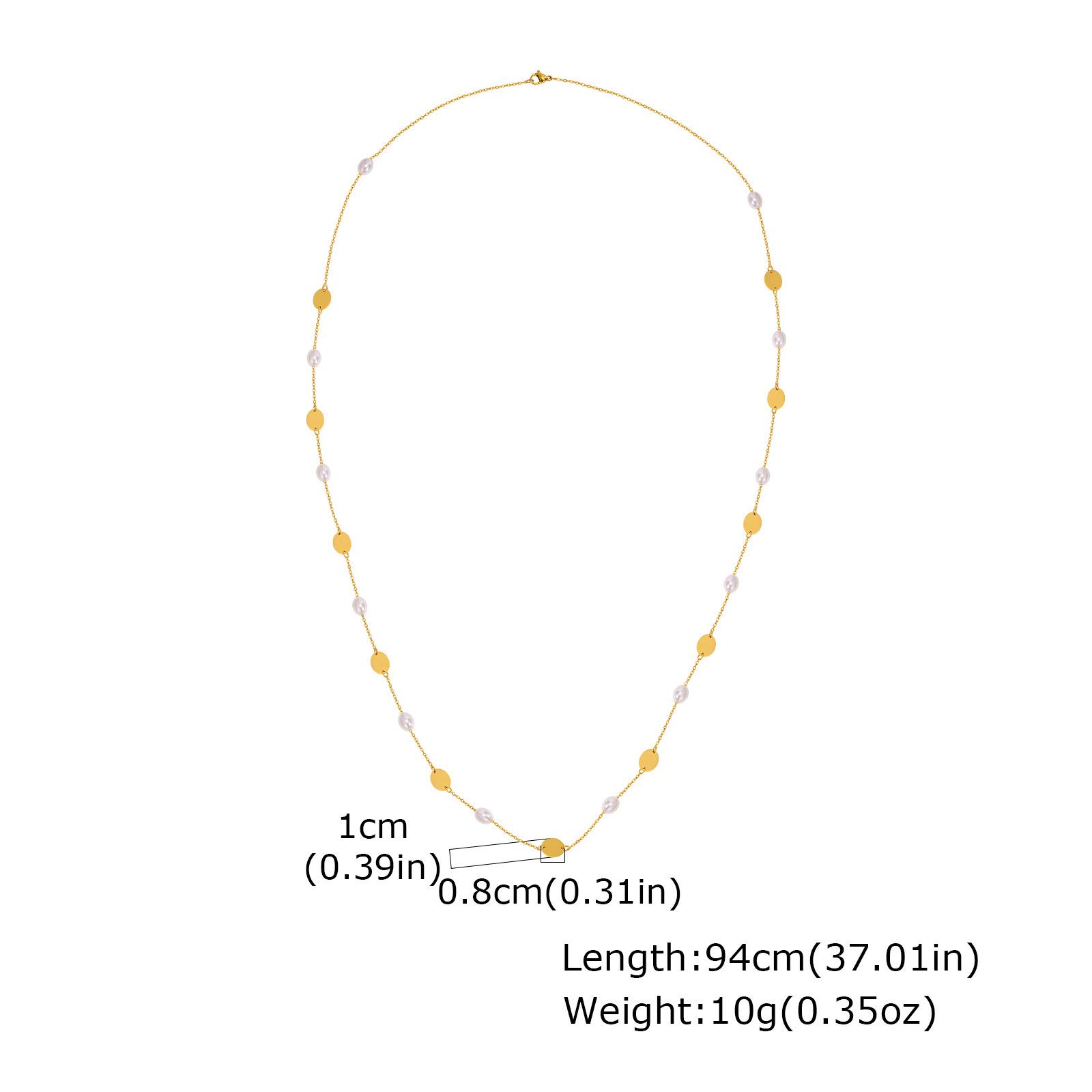 

Ladies Stainless Steel Imitation Pearl Oval Brand Can Be Stacked Necklace, Long With Chain Autumn And Winter Sweater Chain Nc-2499 золотий