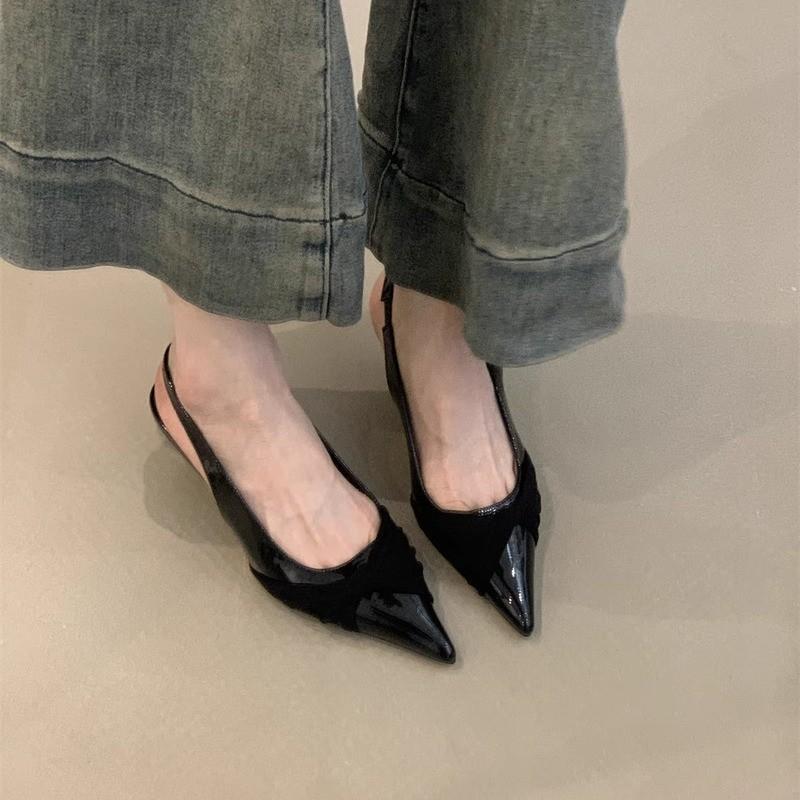 French temperament high heels spring and summer 2025 temperament socialite gentle pleated fairy pointed head shallow mouth empty sandals