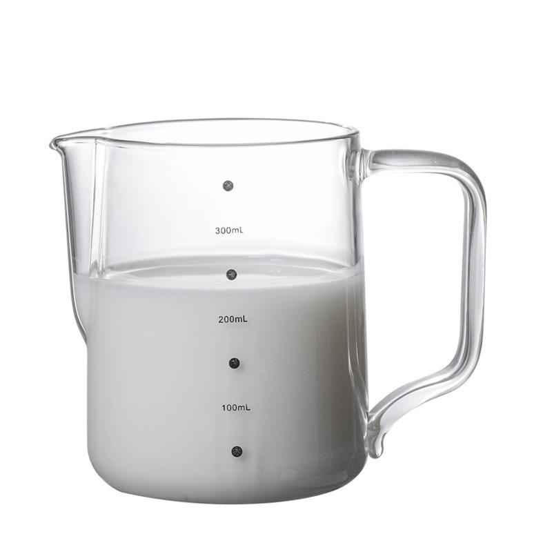 New Transparent Glass Latte Cup, Coffee Sharing Pot, with Scale Logo, Kitchen Measuring Cup with Pointed Mouth