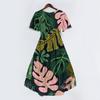Women V Neck Short Sleeve Casual Dress Vintage Floral Print Midi Dress A Line Summer Dress