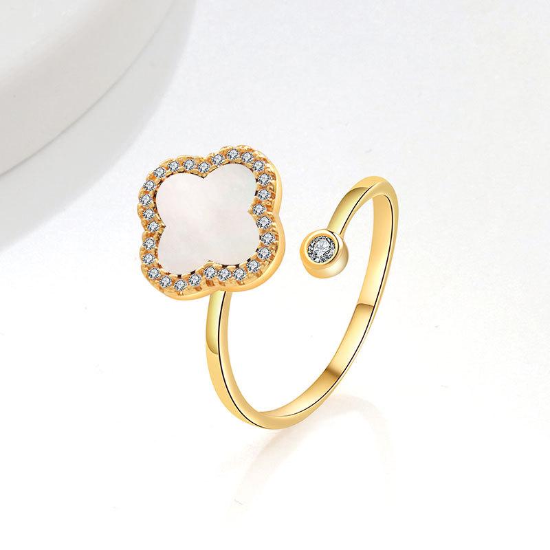 Elegant Four-leaf Clover Ring Zircon Open Adjustable Women s Ring Adjustable opening