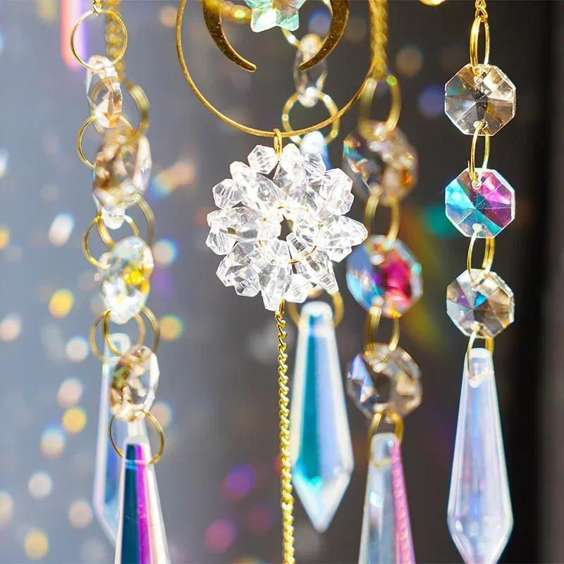 1pcs Electroplated Colored Crystal Glass Wind Chimes Outdoor Refracted Light  Shadow Crystal Pendant Metal Crystal Wind Chimes