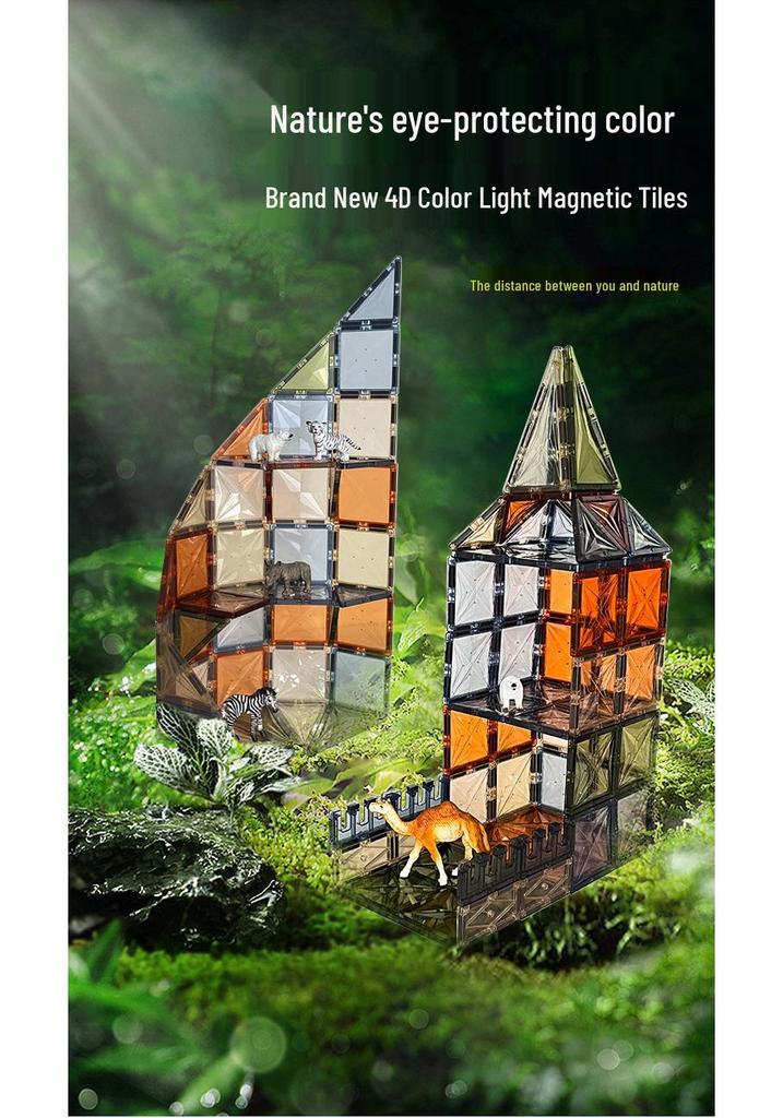 Large Nature Colors Stained Glass Magnetic Building Blocks for Castle Track Assembly