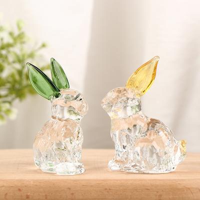 Rabbit Glass Animal Bunny Statue Figurines Garden Miniature Ornament