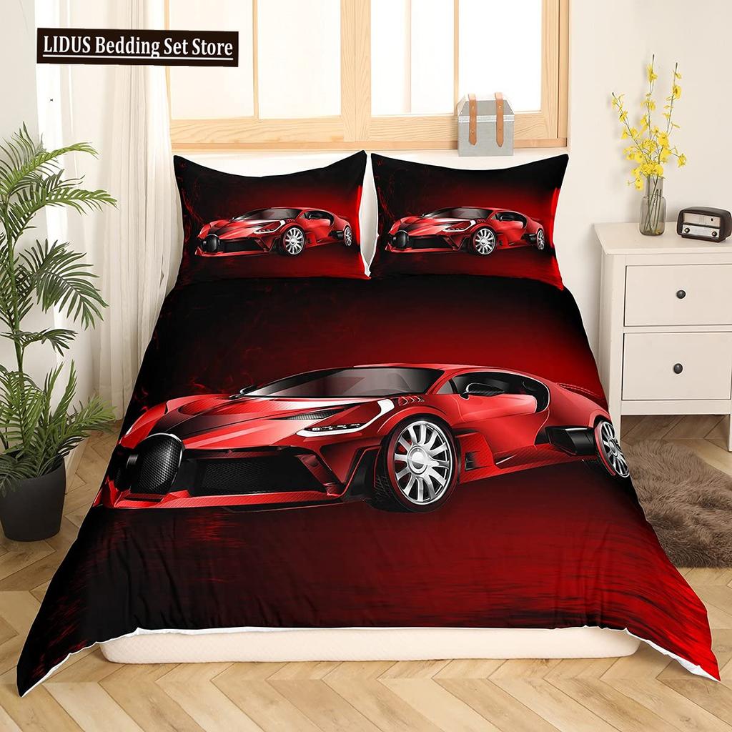 Závodní auto Povlečení Set Velikost Queen 3D Potisk Auta Povlečení Stylová Dekorace Kluci Sport Přikrývka Povlak Rychlost Sportovní Auto Přikrývka Set