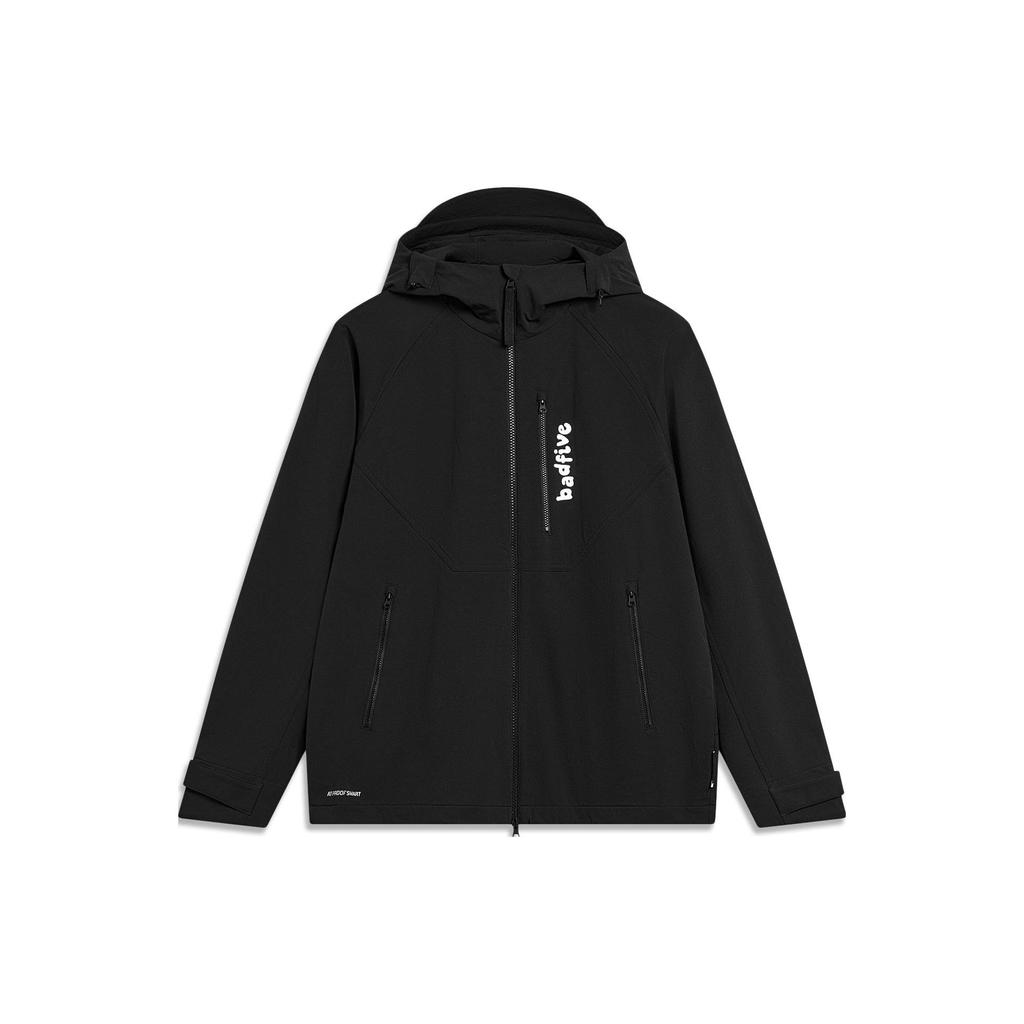 Li Ning Badfive Back Graphic Printed Zip-Up Hooded Sports Jacket Men Jackets Black AFDT671-3