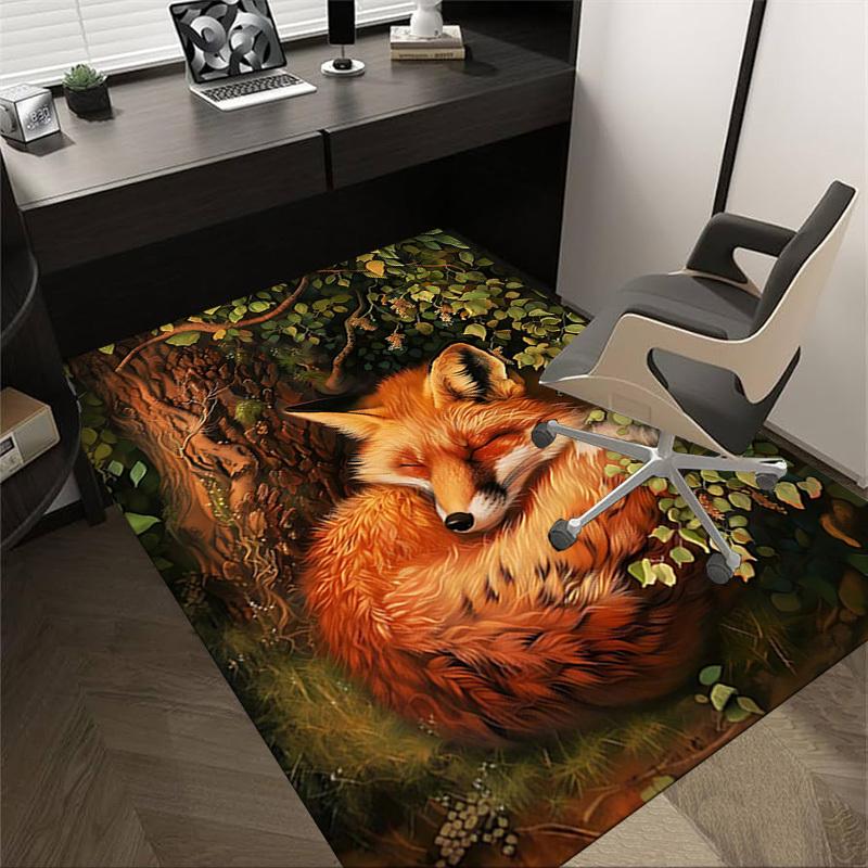1 Stück Fuchs Wald rutschfester Boden Teppich Kompatibel für Büro & Wohnzimmer & Schlafzimmer & Esszimmer - Flach- Weich & Muster, Lebendige Farben-W251