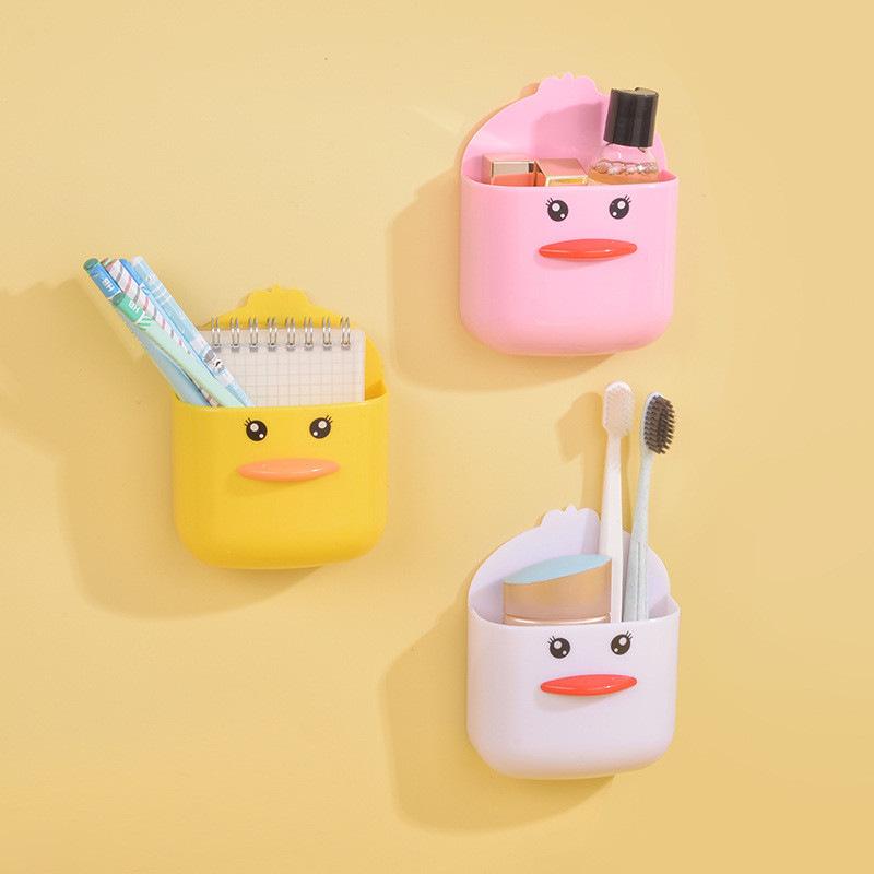 Non-punching Cartoon Yellow Duck Storage Box, Bedside Hanging Stand, Draining Wall-mounted Mobile Phone Charging Stand, Storage Rack