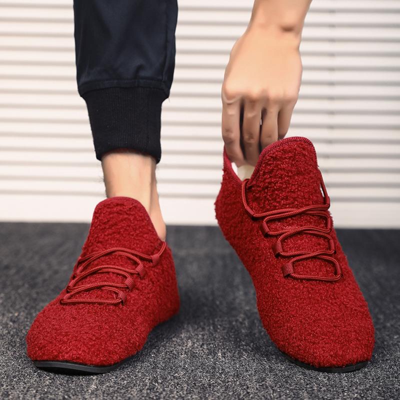 MAEDEF Winter Shoes Men's Warm Lace Up Lightweight Winter Casual Shoes Men Indoor Plush Bedroom House Cotton Shoe Men Warm Shoes