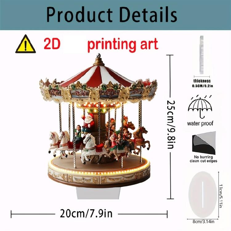 2D Flat Christmas Carousels Acrylic Table Sign Decorative Ornament for Romantics and Elegant Indoor Holiday Decoration