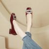 French square head high heels women's thick heel 2025 new spring and autumn women's shoes burgundy comfortable low heel light mouth single shoes