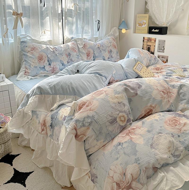 Koreanische Spitze Reine Baumwolle Vierteiliges Set Französischer Ins Prinzessinnenstil Bettlaken Baumwoll-Bettbezug Bettwäsche