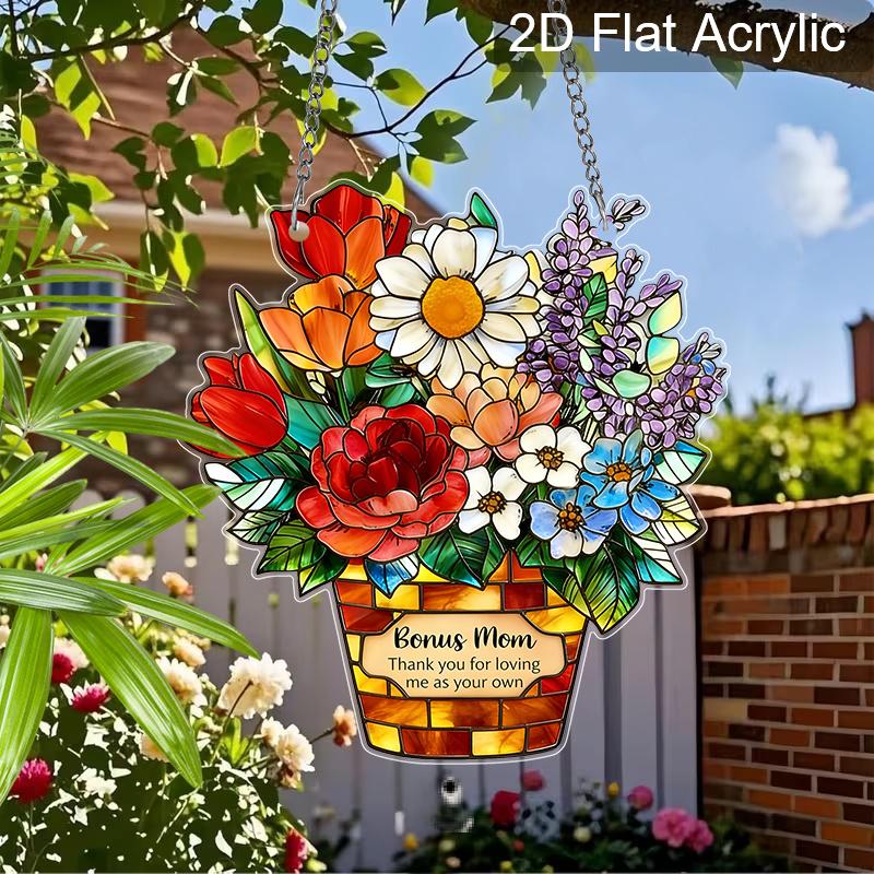 Acrylic Bonus Mom Flower Bouquet Suncatcher Stained Glass Effect Window Hanging Ornament Appreciation Gift