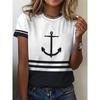 Women's 3D Printed T-Shirt Colorful Striped Boat Anchor Pattern Print Short Sleeve O-Neck Pullover Casual Top