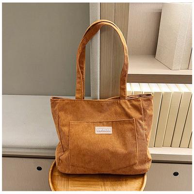 Shoulder Bag Trendy Corduroy Tote Bag Ladies Handbag with Front Pocket Versatile Fashion Lightweight Women Shopping Bag