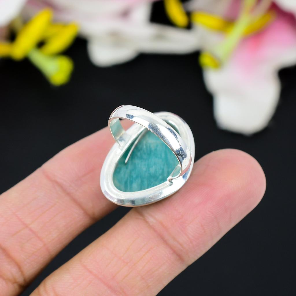 Amazonite Gemstone Handmade 925 Sterling Silver Jewelry Ring Size 7.5 KG-333
