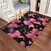 Newest Pink Satin Bowknot Large Area Rug, Black Background Bow Print Floor Carpet for Girls Bedroom Gaming Room