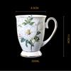 Fine Bone China Coffee Mugs Set of 4, Hand Drawn Gold Rimmed Floral Mugs, Porcelain Bone China Tea Cup with Lid, 300ml Elegant Office Home Tea Sets
