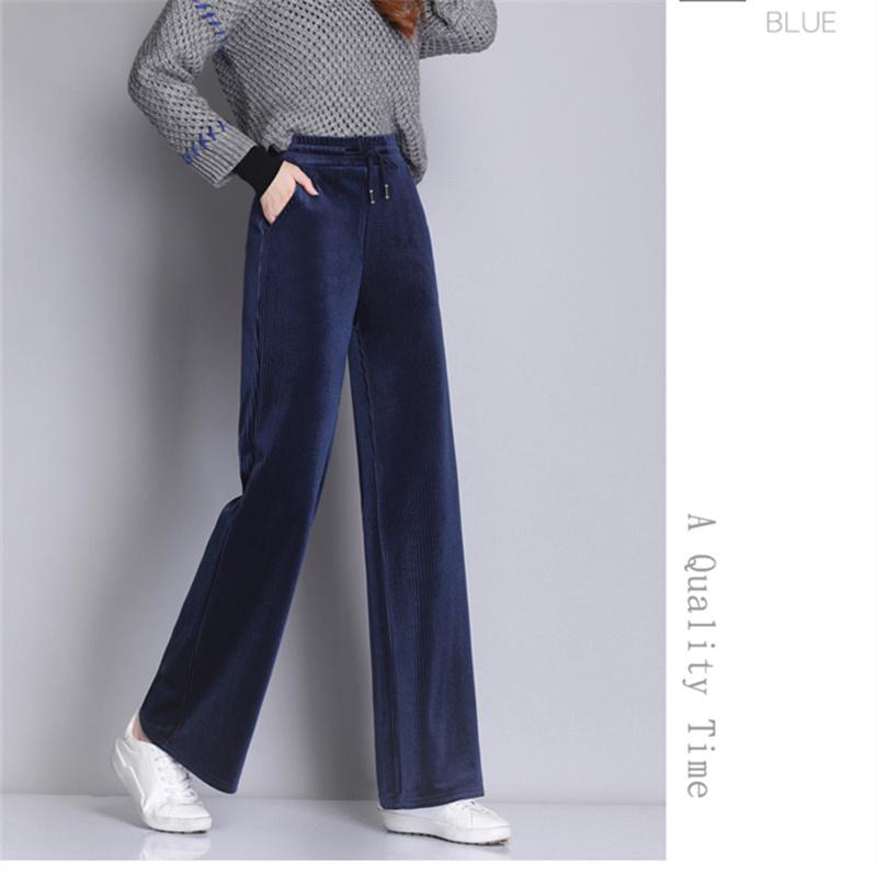 2022 Pantaloni de iarnă ocazional cu lungime întreagă Pantaloni de velur cu picioare largi Pantaloni elastici cu talie înaltă pentru femei Pantaloni eleganti cu șireturi