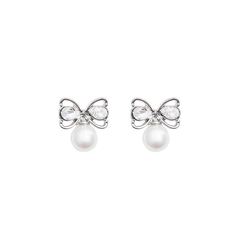 Exquisite Zircon Bow & Pearl Earrings - S925 Silver, Versatile Luxury for Women