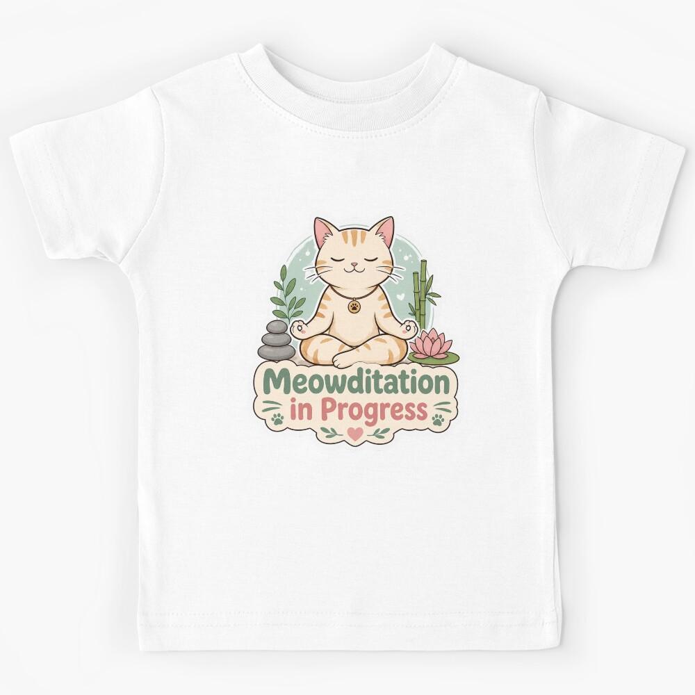 Meowditation in Progress Funny Cat Design Kids T-Shirt 110