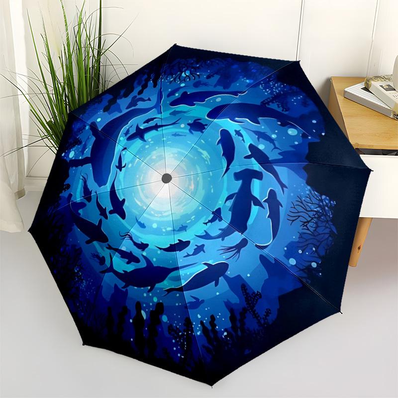 1pc Ocean Life Automatic Open 8-Rib Windproof Umbrella, Travel & Commuting, Suitable for All Seasons, Lightweight Portable,031