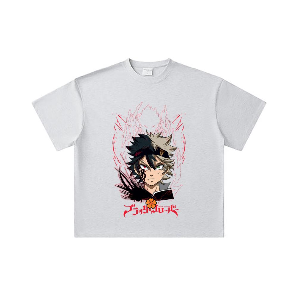 260 GSM Double Yarn 32 Count 100% Cotton Black Clover V4 Asta Print Unisex Heavy Cotton T Shirt