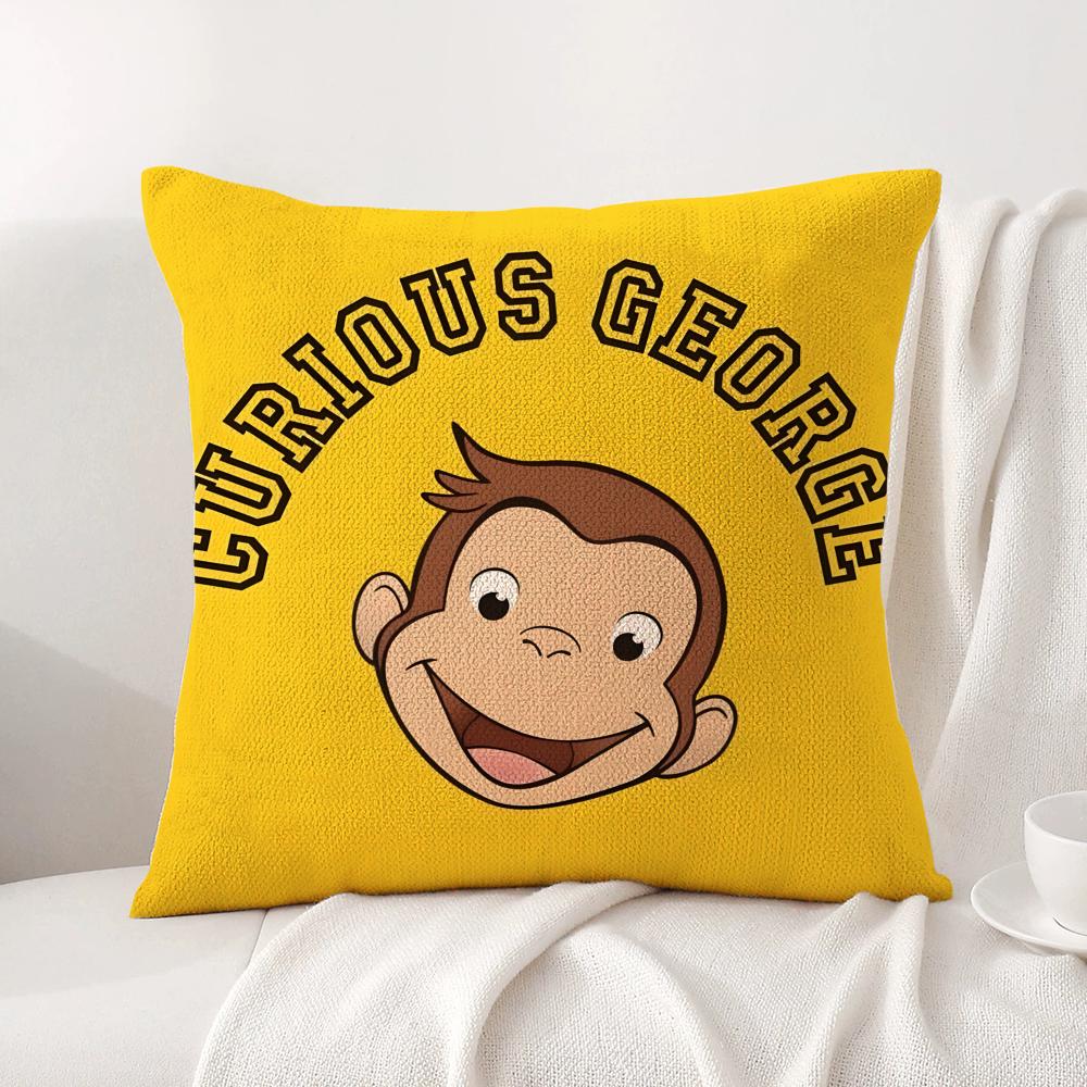 Cute GGeorge Monkey Curious Cushion Cover Natural Linen Pillow Cover DoubleSided Print Cushion Case for Sofa Home Decor Gift