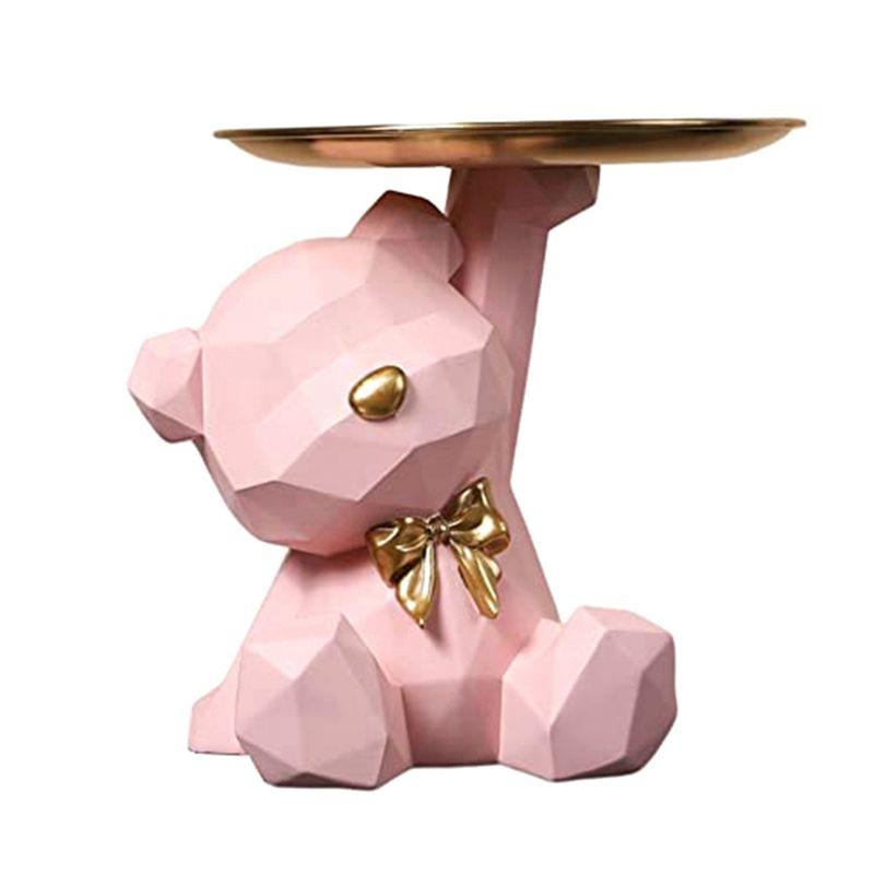 Storage Tray Statue Key Holder Figurine, Jewelry Earrings Lipsticks Tray, Bear Statues With Dish, Sculptures Key Bowl